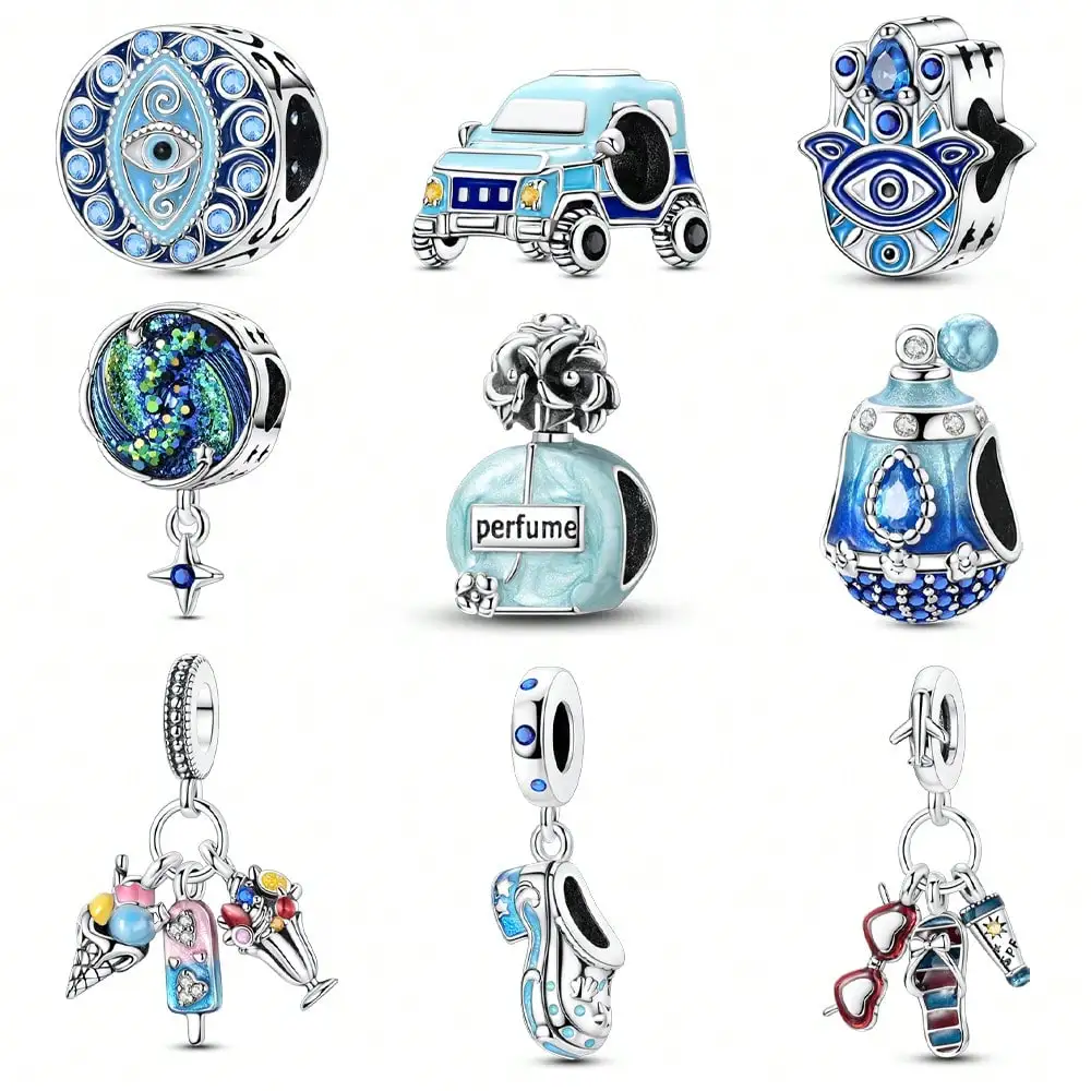 핫세일 참 비즈 925 스털링 실버 블루 오션 핏 뱅글 팔찌 목걸이 DIY 쥬얼리