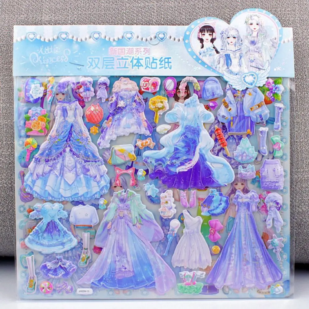 Doppelschichtige Prinzessin wechselnde Aufkleber Puffy Spitzenrock handgemachte Prinzessin Dress Up Aufkleber wiederverwendbare Mädchen Wechselkleidung