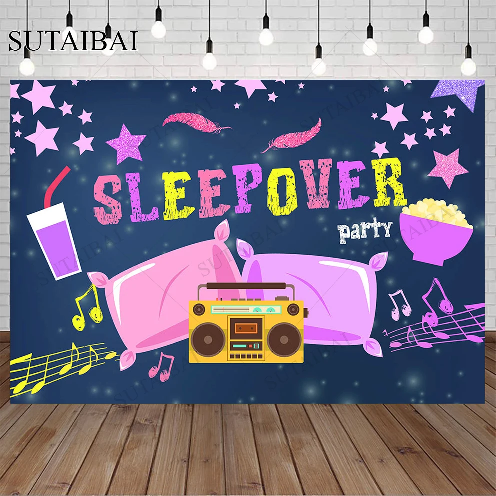 

Note Photography Backdrop Sleepover Party Background Graffiti Pillow Audio Star Drink Birthday Decoration for Photo Studio Booth