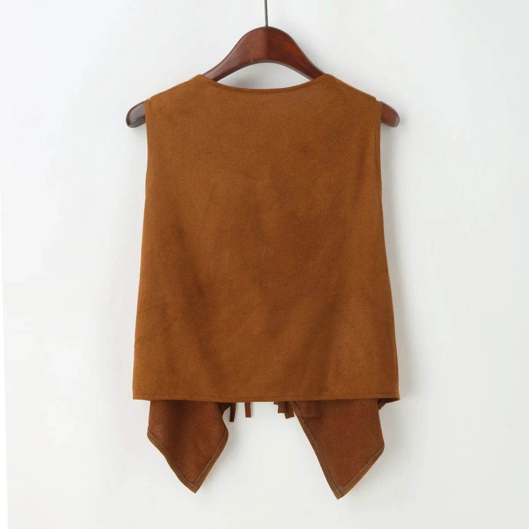 Women Faux Suede Ethnic Sleeveless For Jacket Rivet Fringe Tassels Hippie Open Front Cardigan Vintage Cowgirl Waistcoat Vest