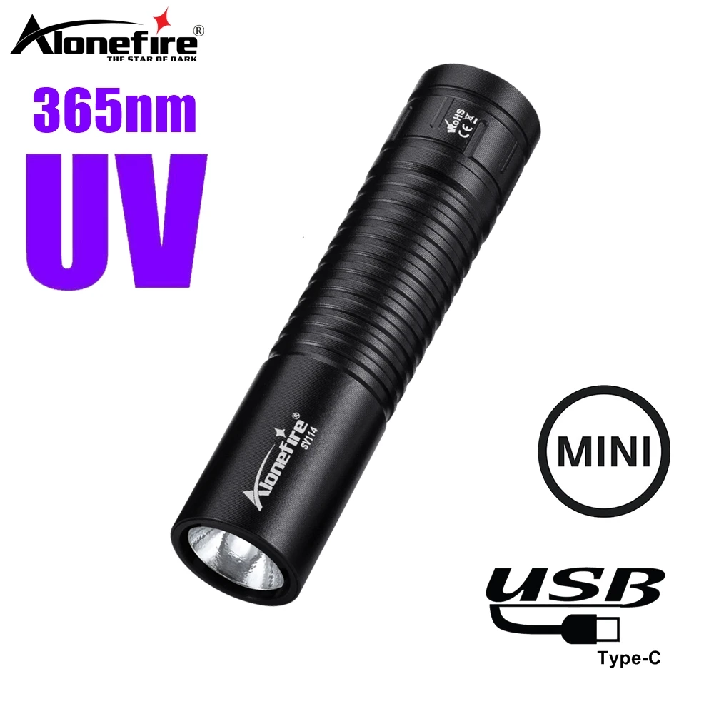365nm UV Flashlight USB Rechargeable Mini Ultraviolet Nail Lamp Pets Urine Cat Tinea Money Ore Scorpion Marker Check Light Torch
