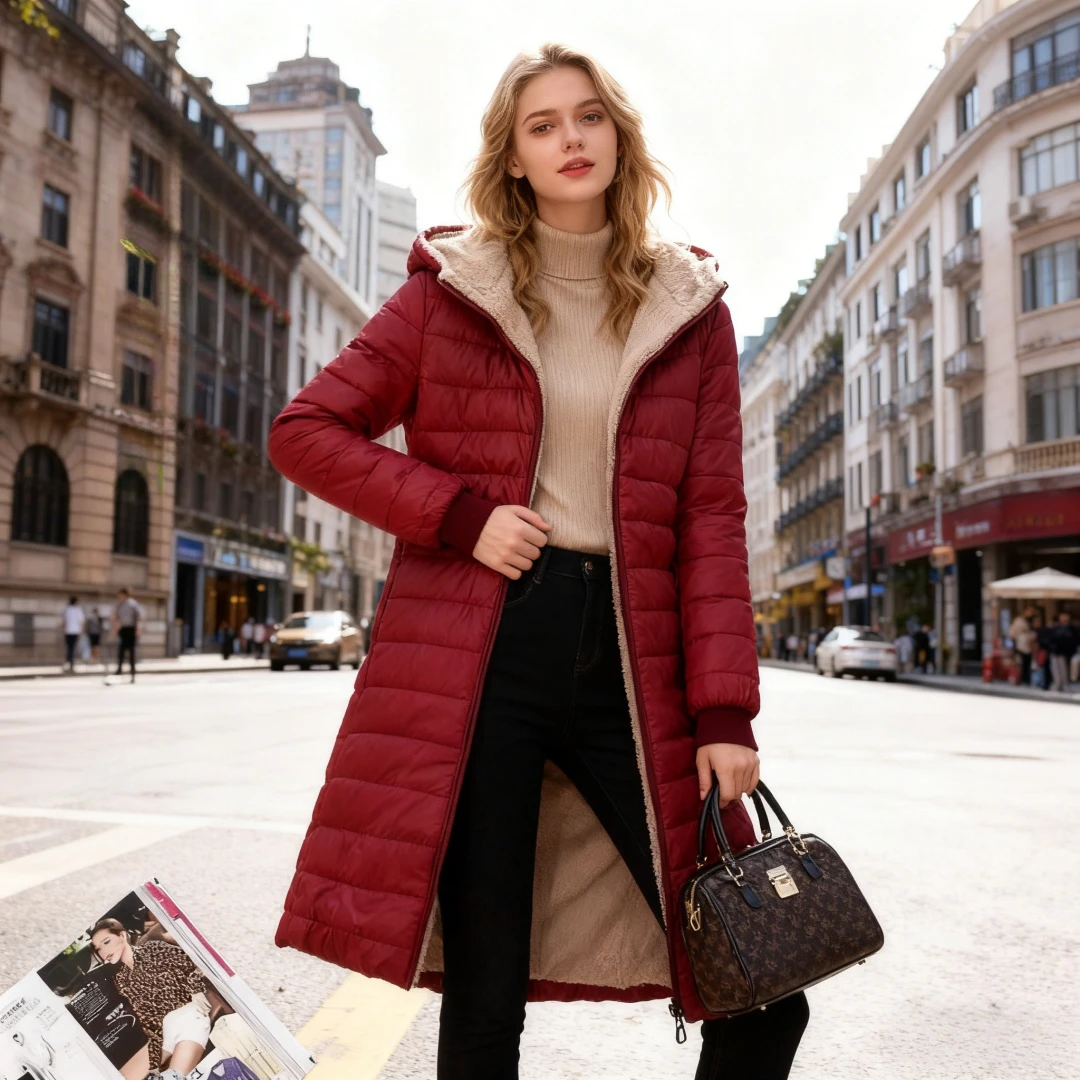 

Thick Cotton Parkas Women Solid Slim Fit Jackets Hooded Warm Casual Pockets Jacket Zipper Full Sleeve Outwear Autumn Winter