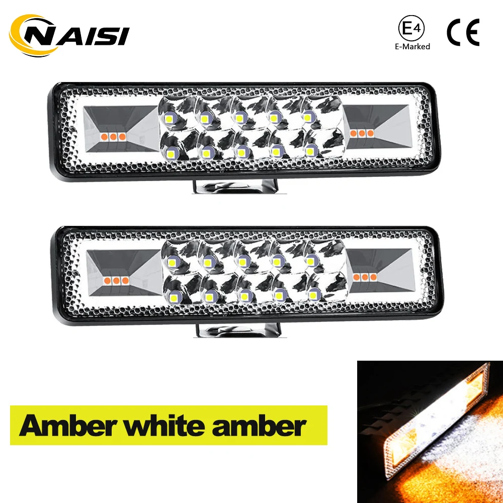 

48W Work Light Pods LED Bar 4x4 16 LED Amber White Worklight Bar Excavator 12-60V led Combo Beam For Offroad SUV ATV UTV Camper