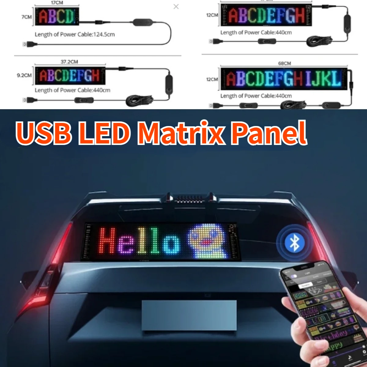 

Многоязычная RGB-матричная Пиксельная панель USB Bluetooth приложение шаблон граффити прокрутка текст анимация дисплей для автомобиля/магазина экран