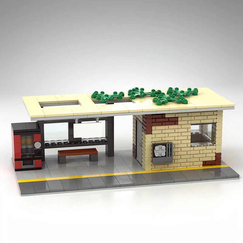 

MOC City Bus Stop Station Building Blocks Street Scene Architecture Model DIY Assembly Bricks Toy Display Gift for Adults Kids
