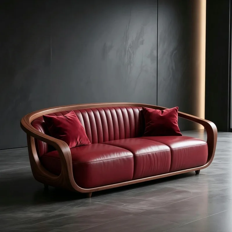 

Corner New Chinese Style Solid Wood Living Room Sofas Red 3 Seater Adults Armchairs Couch High-end Aesthetics Home Furniture