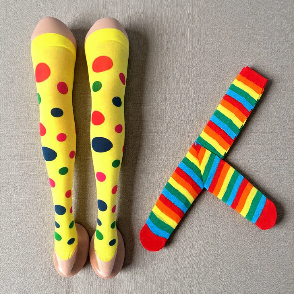 

Colorful Stripe Stockings for Women Long Over Knee Knitting Socks 2 Pairs Rainbow Dress Up Fashion Tube Legwear
