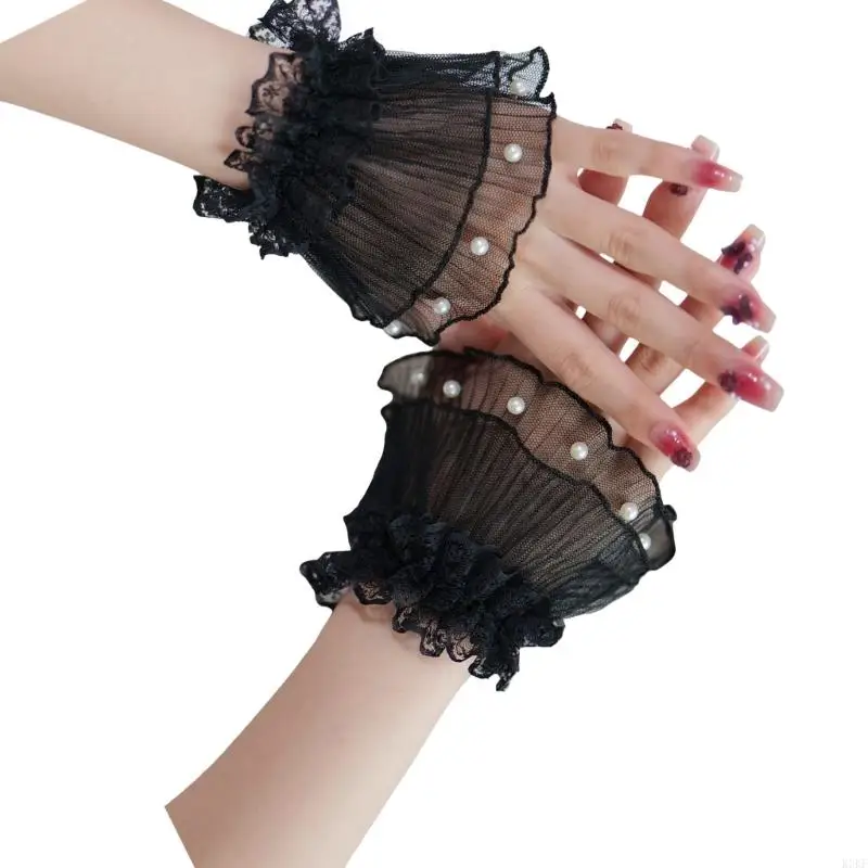K3KF Photography maniche mano delicate perle artificiali maniche per cuffia decorazione per cuffia da polso per donne costume