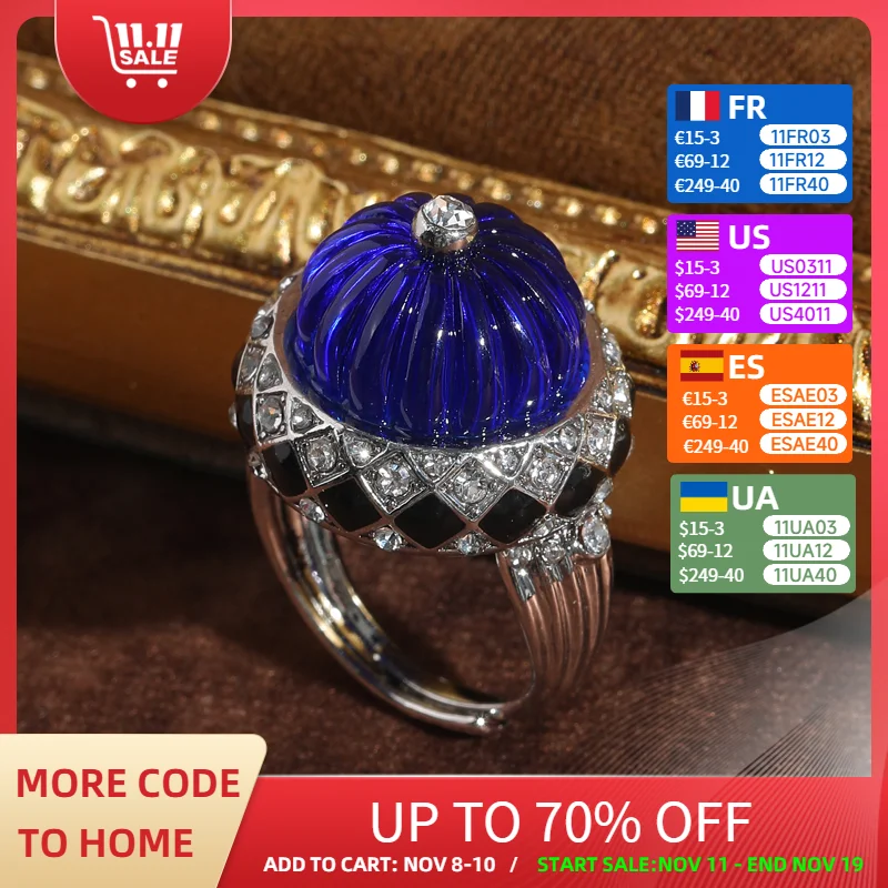 

Vintage Blue Pumpkin Rings Black Drip Oil Resin For Woman Silver Color Adjustable Jewelry Trends 2025 High Quality Thanksgiving