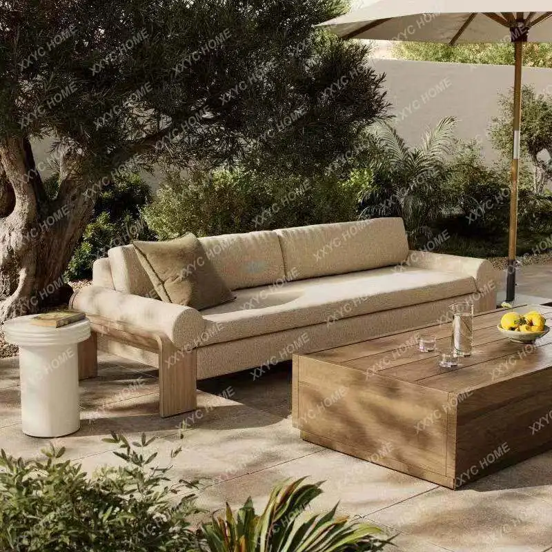 Outdoor sofa teak courtyard hotel outdoor terrace waterproof sun furniture combination