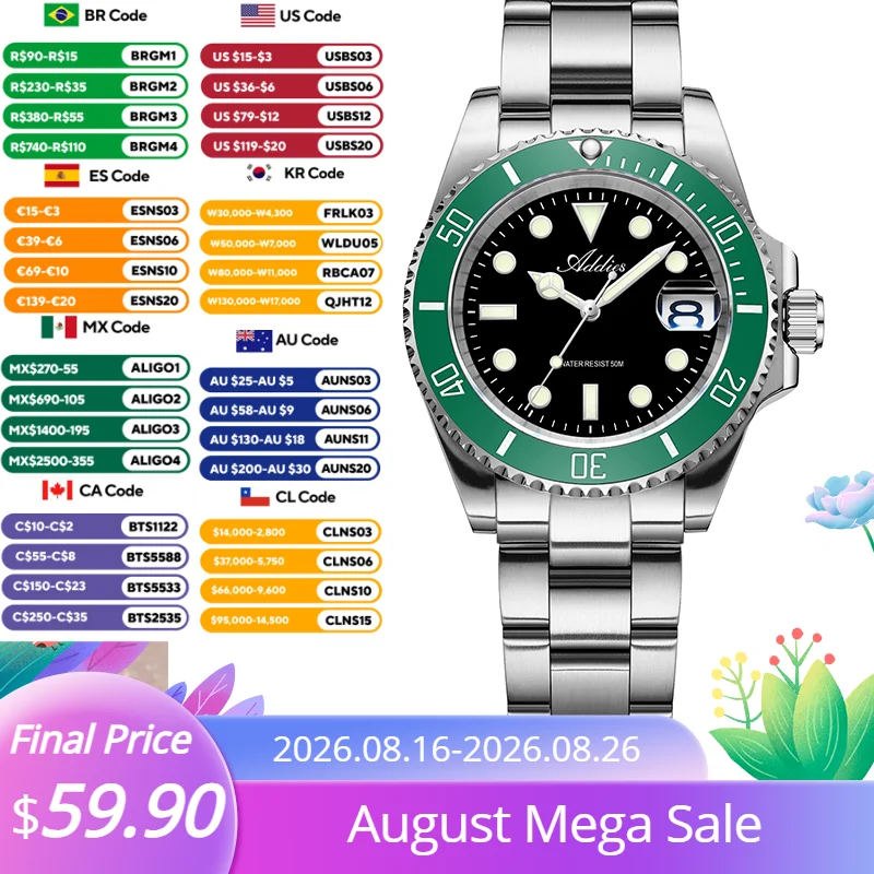 Addies AW25902 Japan GM12 Women's Luxury Quartz Watch Stainless Steel Ceramic Bezel Watches Super Luminous Waterproof Wristwatch