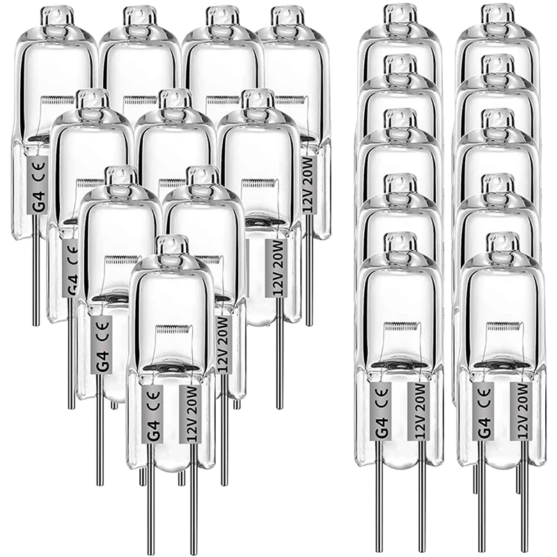 20 Pcs G4 Halogen Bulbs,20W 12V Halogen Light Bulbs 2 Pin Clear Lamp Bulb,For Cooker Lighting,Signal Lights,Track