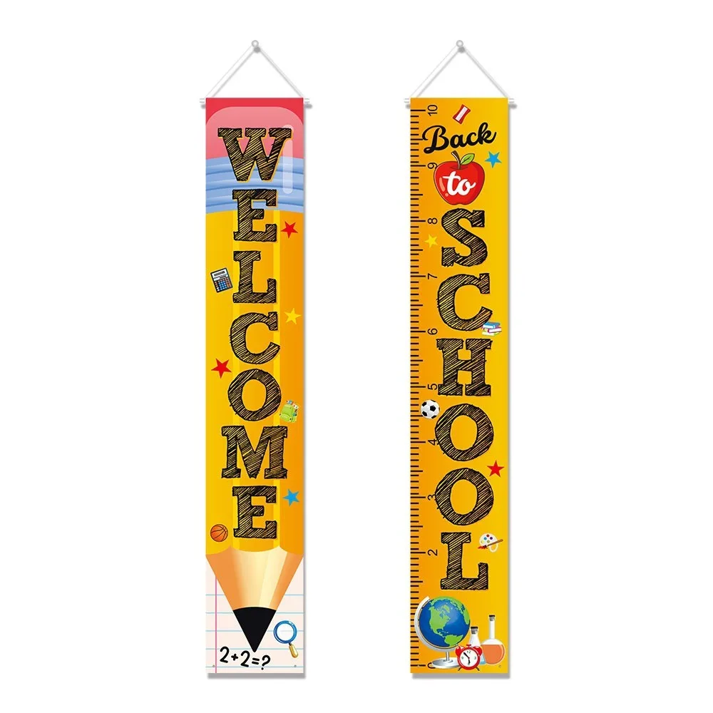 Back to School Door Banner Set, "Welcome" & "Back to School" Pencil & Ruler Porch Signs for Classroom Party Supplies view 6