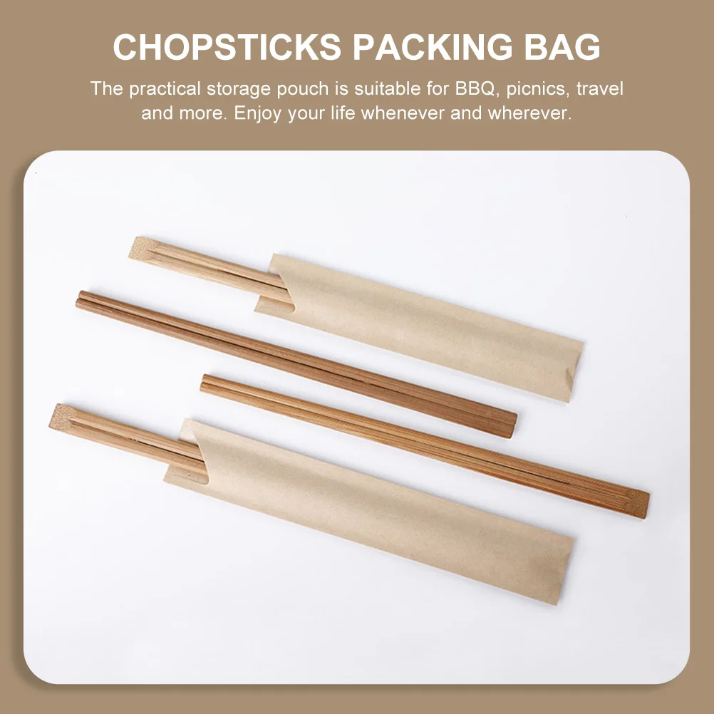 100 Pcs Chopsticks Set Bag Practical Cutlery Carrying Waterproof Straw Kraft Paper Packaging Spoon Container