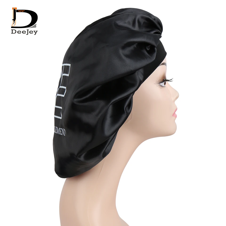 

Custom printed 2 layer wide elastic flat band polyester satin bonnets caring extension wig hairs sleep caps adult size 50pc lot