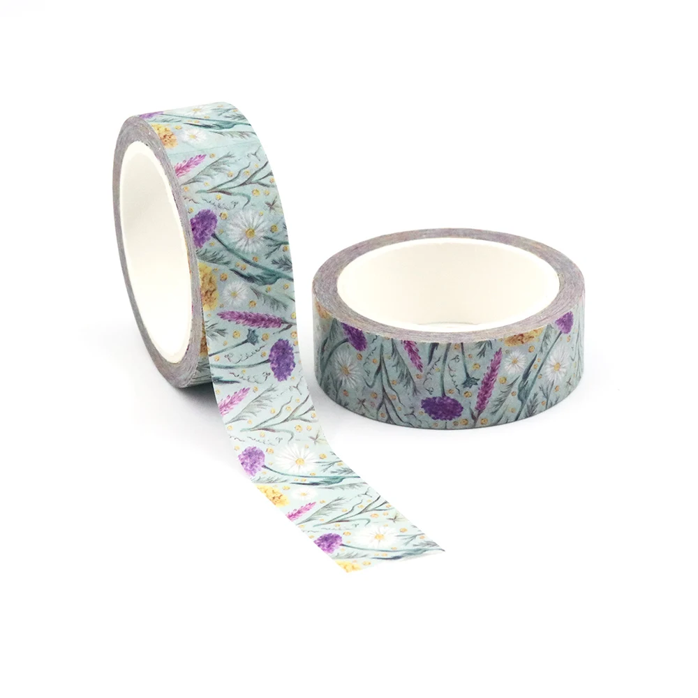 1PC 15mm x 10m Watercolor seamless wild flowers chamomile Floral Scrapbook Paper Masking Adhesive stationery Washi Tape sticker