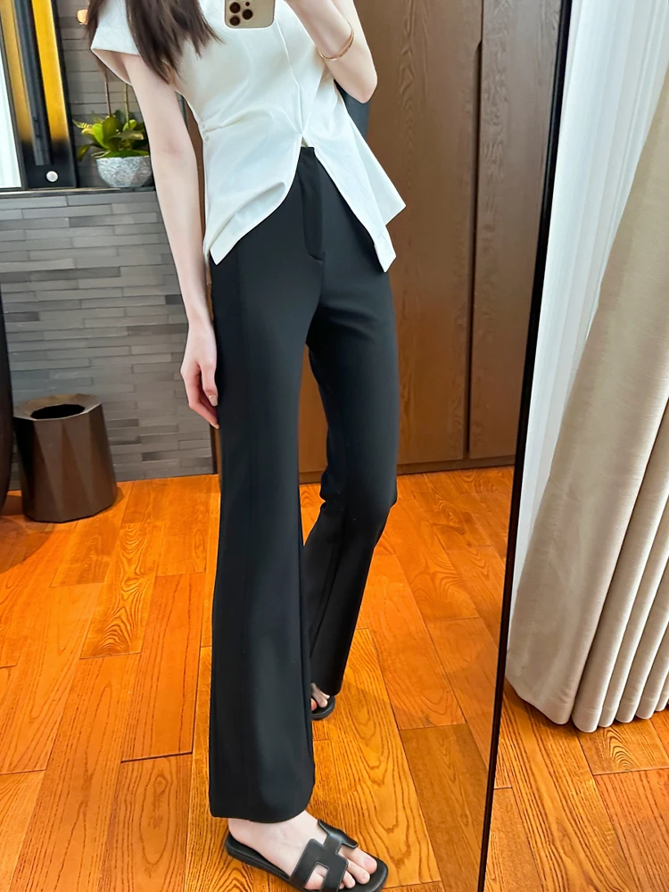 

You See High Waist Flared Pants in Bla Color Versatile Sle for Women Commute Suitable Faionable Long Trousers