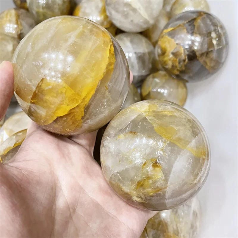 1kg Natural High Quality Beautiful Polished Ball Gemstone Yellow Fire Quartz Hematoid Sphere For Gift Decoration