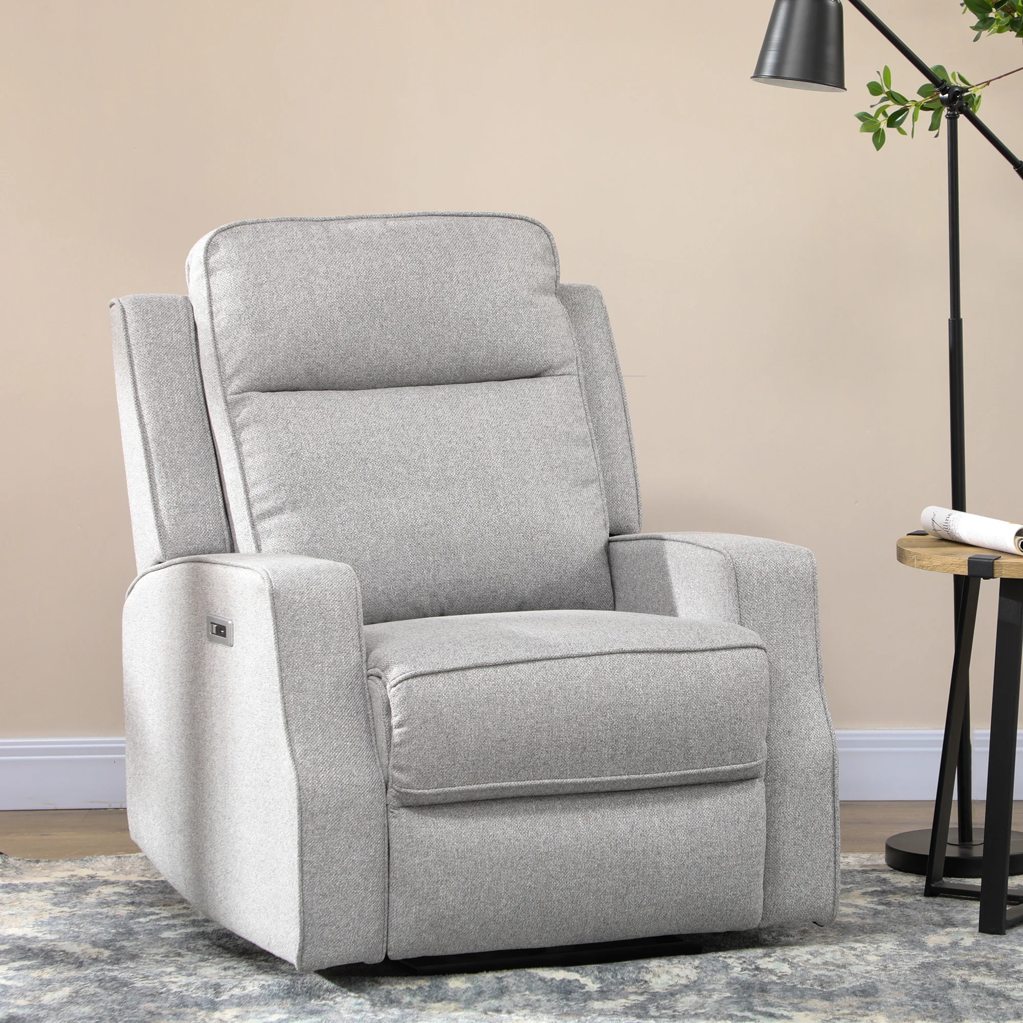 Electric Reclining Sofa Chair Wall Hugger Lounger with Footrest and USB Plug-In