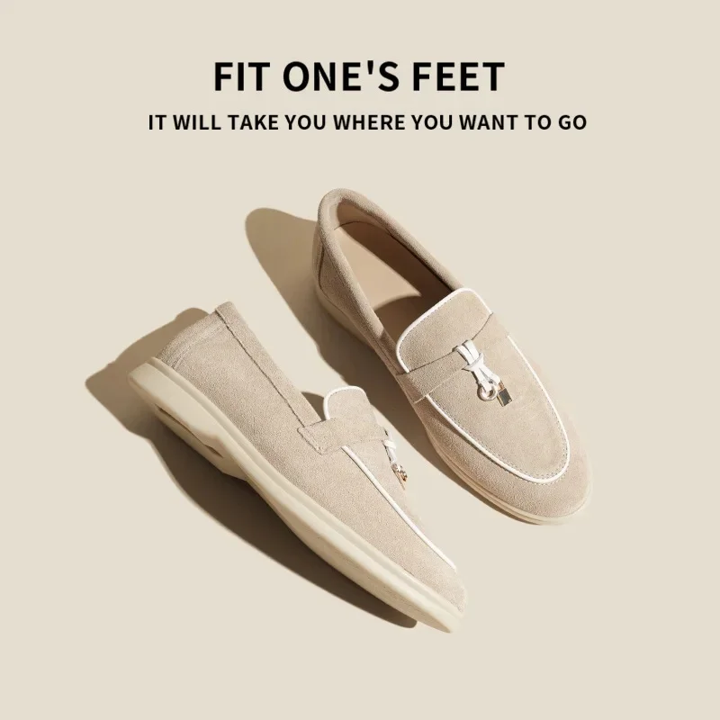 New Fleece Lined Genuine Leather Slip-On Loafers Flat Bottom Casual Shoes Men's Comfortable Soft Sole round Toe Flat Heel