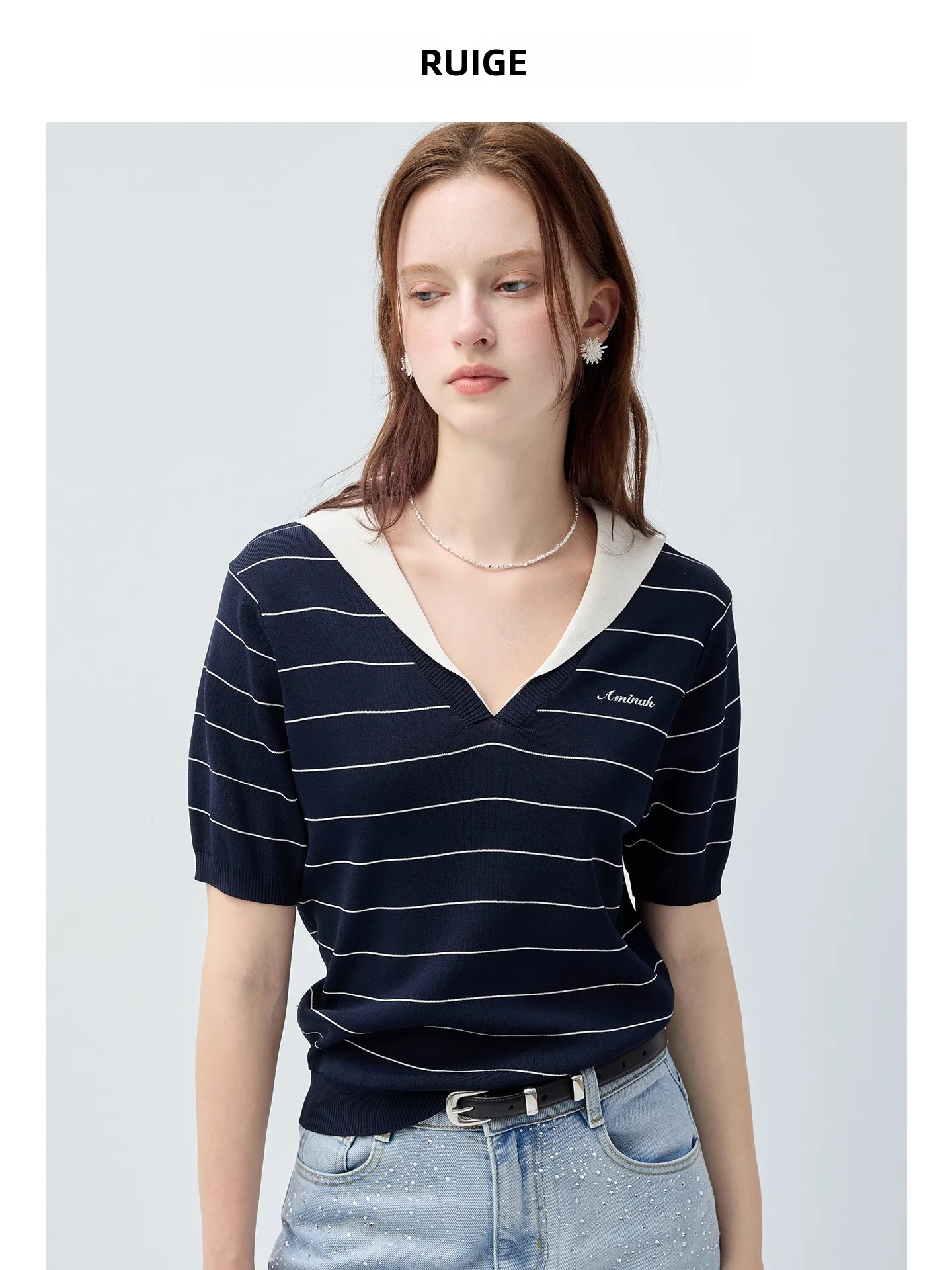 

plus Size Women's V-Neck Knitwear Short Sleeve Loose Slimming T-Shirt Commute Summer Fashion Korean Style Casual Top