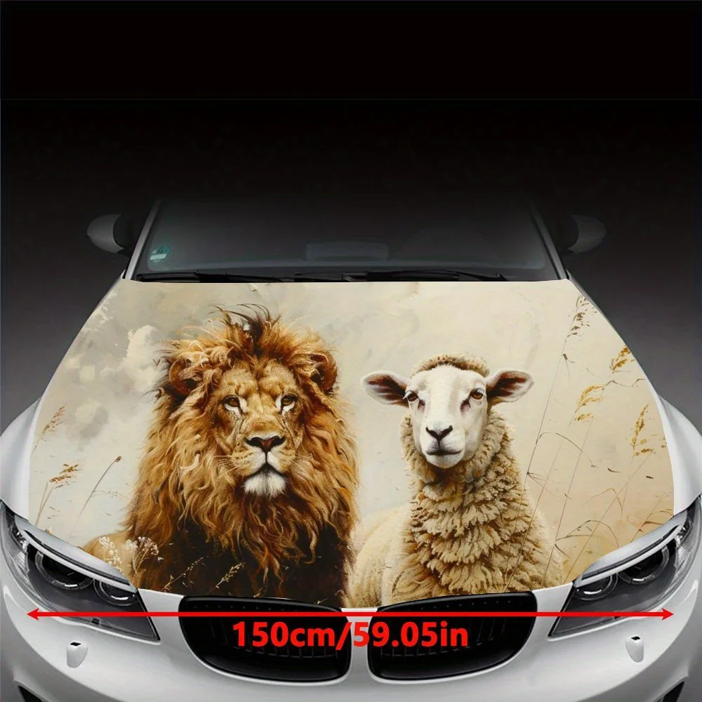 Lion Sheep Harmonious Animal Car Hood Wrap Color Vinyl Sticker Truck Graphic Bonnet Auto Accessories Decoration Decal Gift