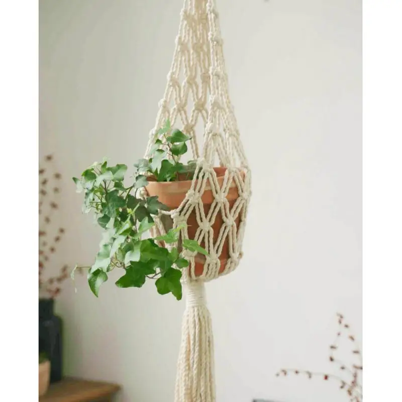 Gardening Plant Hanging Basket Handmade Cotton Rope Hanger Flower Pot Handmade Macrame Pot Pocket Wall Boho Courtyard Home Decor