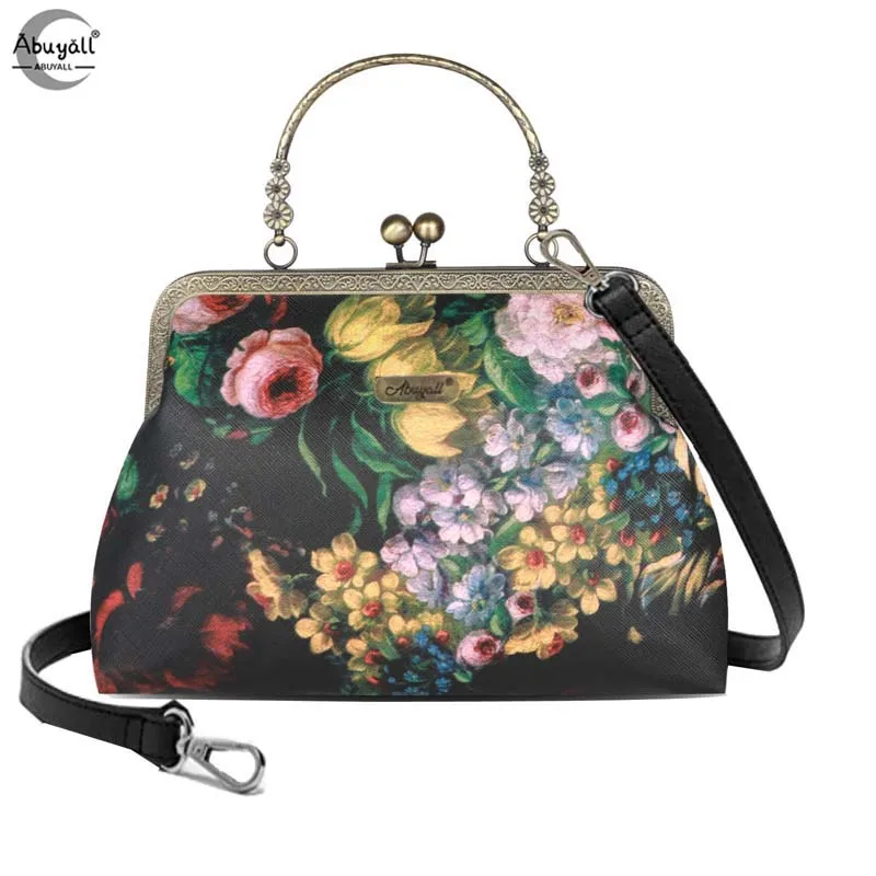 

Abuyall Women's Retro Top Handle Handbag Kiss Lock Crossbody Shoulder Bag Wedding Vintage Evening Clutch Purse Flowers 1950s