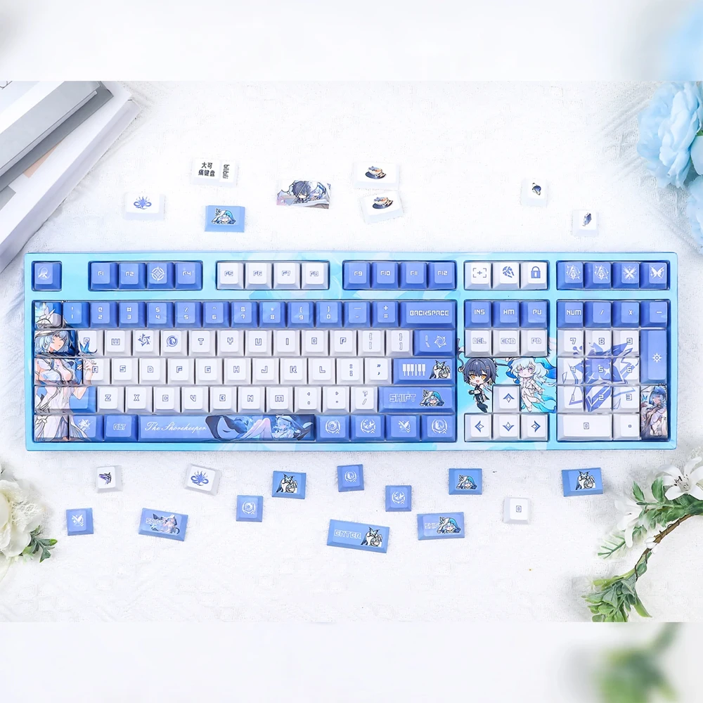 Wuther gelombang Shorekeeper Keycap PBT pewarna sublimasi Cherry Keycaps kartun Anime Game Camellya kunci untuk ANSI 104 108