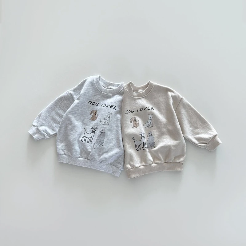 

Новинка осени 2025 года, милый свитшот с длинными рукавами и принтом мультфильмов для мальчиков и девочек, детский повседневный пуловер, детский пуловер с буквами, толстовки