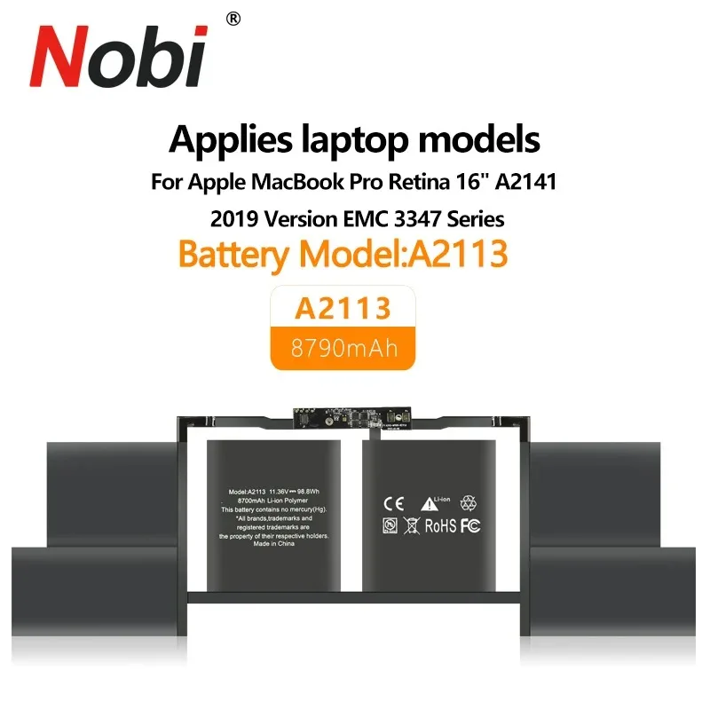 NOBI 99.8WH A2113 Laptop Battery For Apple MacBook Pro Retina 16'' A2141 2019 EMC 3347 BTO/CTO MVVJ2xx/A MVVK2xx/A MVVL2xx