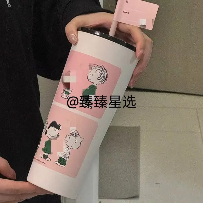 อะนิเมะ Kawaii 2025 ใหม่ Snoopy น่ารักการ์ตูนหลอดสแตนเลสเหมาะสําหรับถ้วยสาวการ์ตูนดื่มขวดของขวัญ