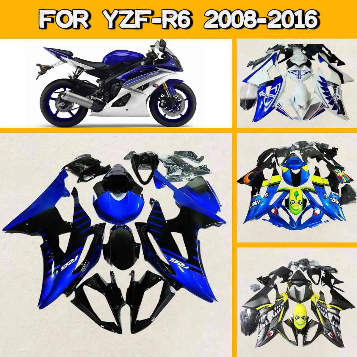 

Full ABS Fairing Panel Kit 2008-2016 YZF R6 Multiple Designs Body Works Cover Fairings Perfect for 08-16 Yamaha YZFR6
