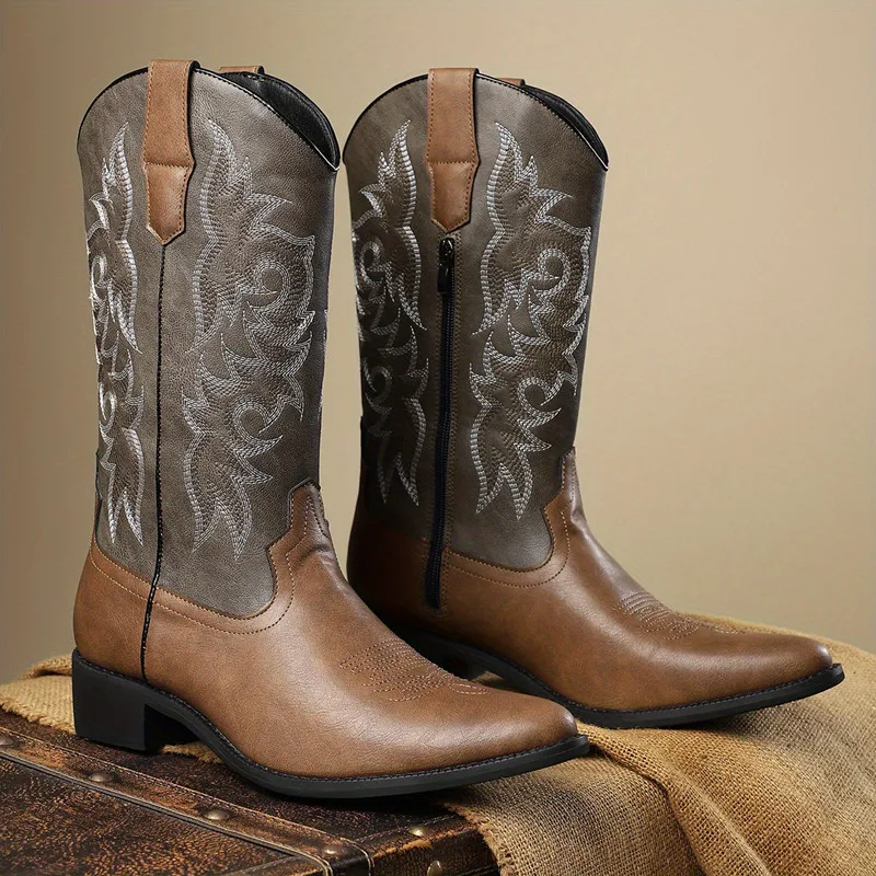 NEW Men High Boots Embroidery Retro Handmade Mens Boots Western Cowboy Boot Pointed Toe Boots Hand Stitching Outdoor Men's Shoes - view 6