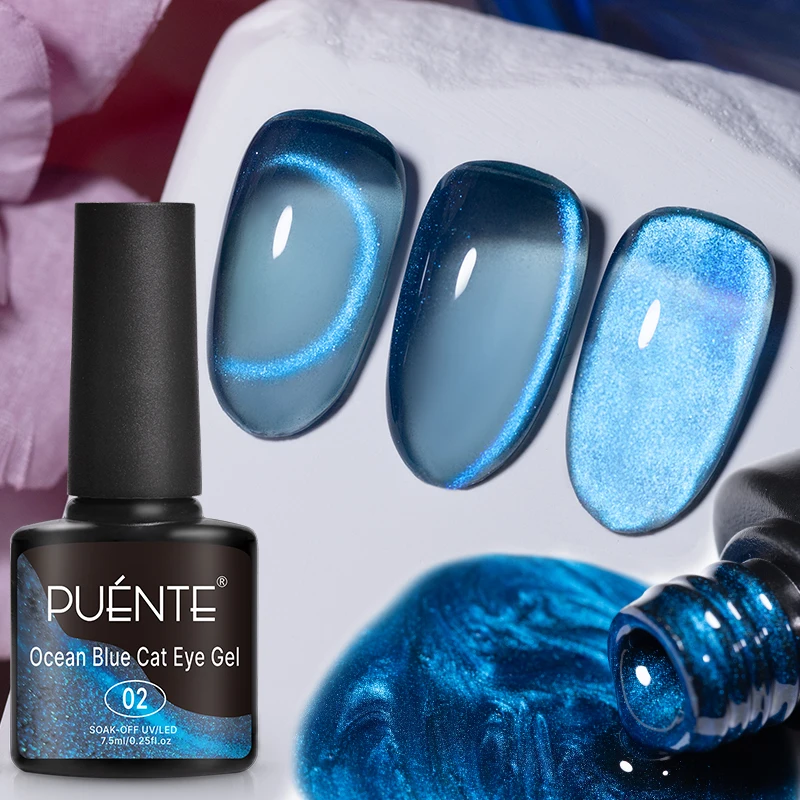 PUENTE 7.5ML Ocean Blue Cat Eye Gel Nail Polish With Magnet, High Glossy,Vibrant Blue Magnetic Cat Eye Nail Gel, Long-Lasting, Easy Application, Soak Off UV/LED Lamp Curable Semi-Permanent Varnish for Home & Salon Manicure gallery 6
