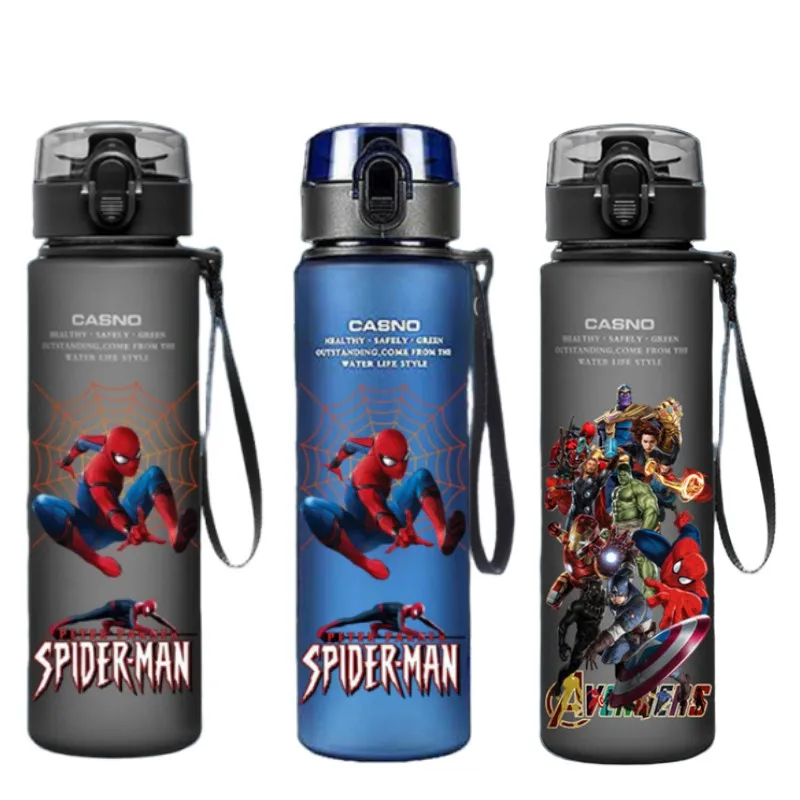 Spiderman Hulk Anime Water Bottle iron Man Captain America Boys Cartoon Plastic Drinking Cups Children Adult Water Glass 560ml