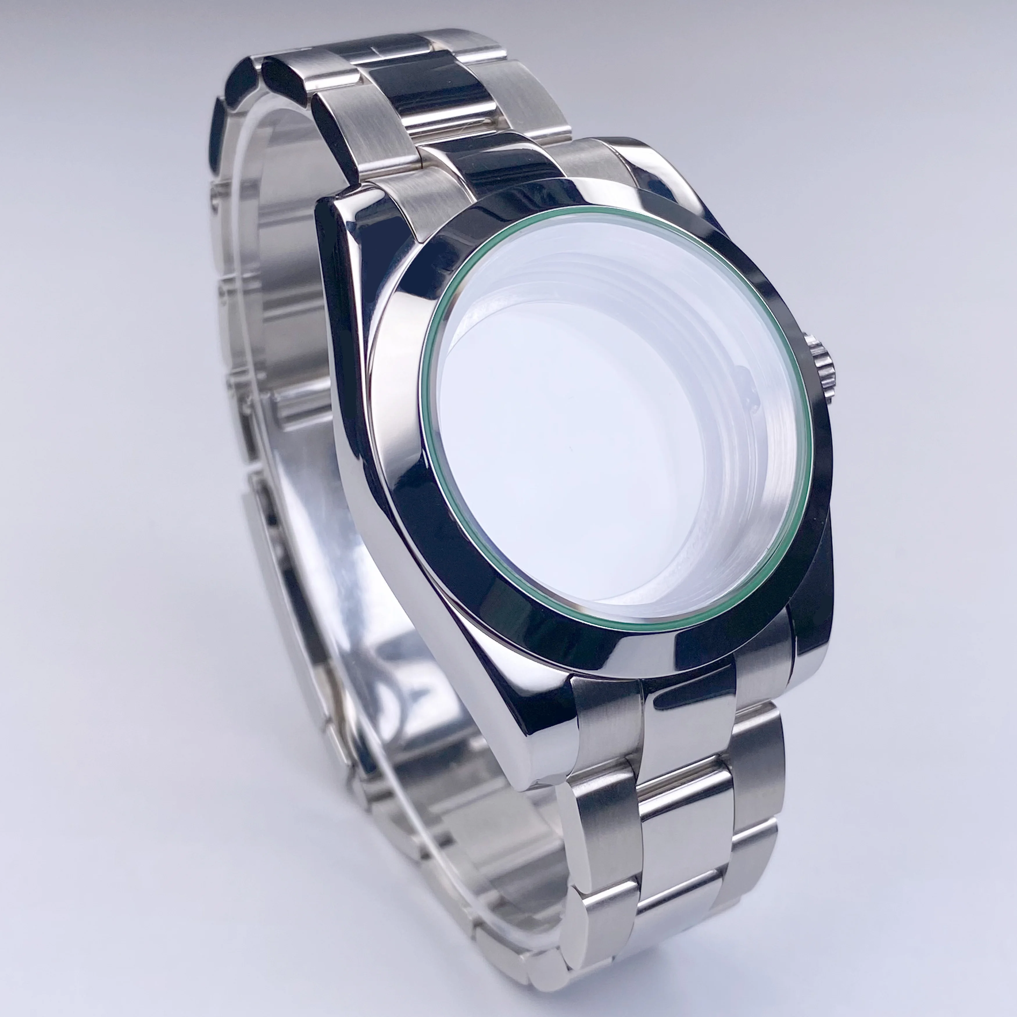 Caixa de relógio nh35 36mm/39mm, moldura de junta verde relâmpago, caixa de vidro de safira compatível com movimento nh35, acessórios de mostrador de 28.5mm