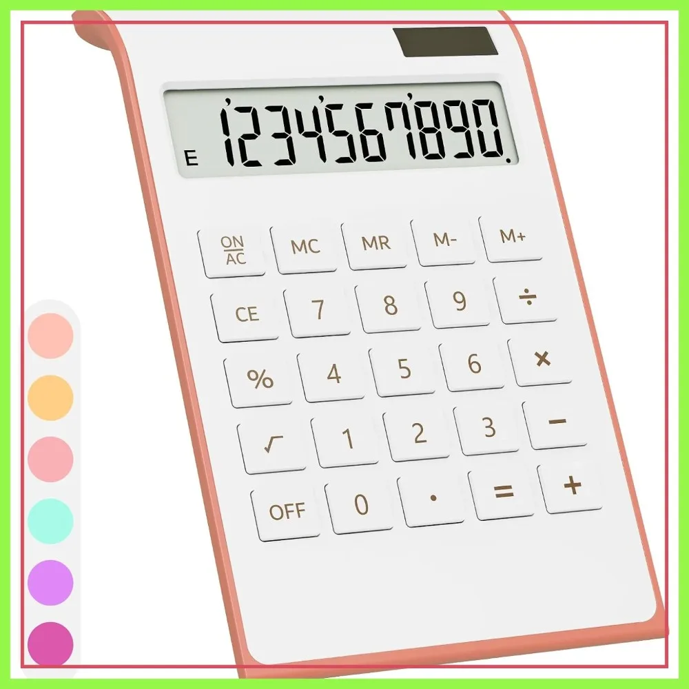 

Pink Desktop Calculator, 10-Digit Solar Battery Basic Calculator with Large LCD Display for Office Home School