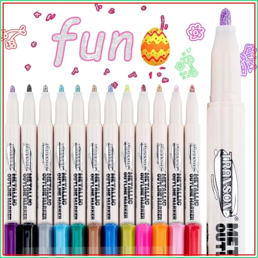 12pcs Metallic Outline Markers for Art, Drawing & DIY Crafts - Shimmering Neon Colors