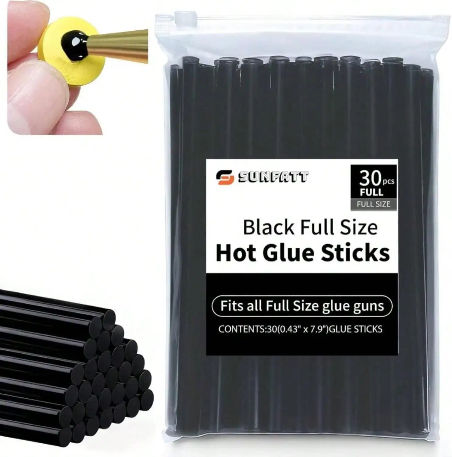 

30 Pcs Black Hot Glue Sticks, 0.43" x 7.9" Full Size Adhesive Refills for Glue Gun