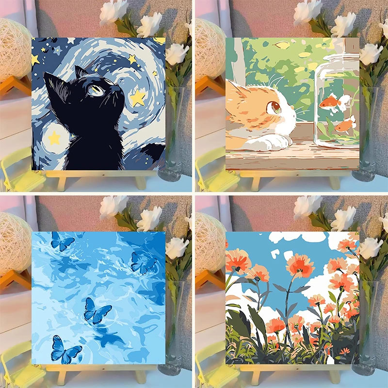 【セール中】額縁付き数字塗り絵DIYキット 大人向け、花と夕焼けのキャンバスアクリル絵画 ホームデコレーションギフト