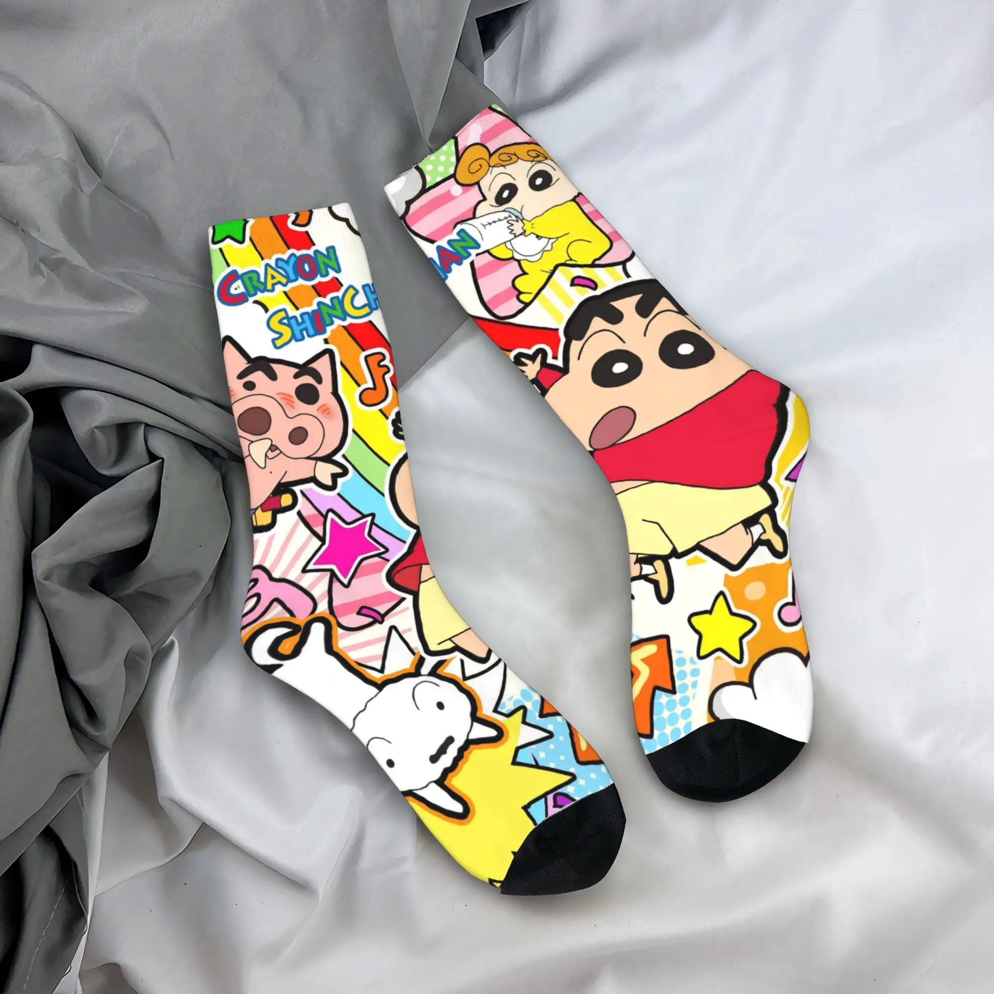 

Men Socks Crayon Shin-chan Stockings Winter Retro High Quality Socks Graphic Running Anti Sweat Socks
