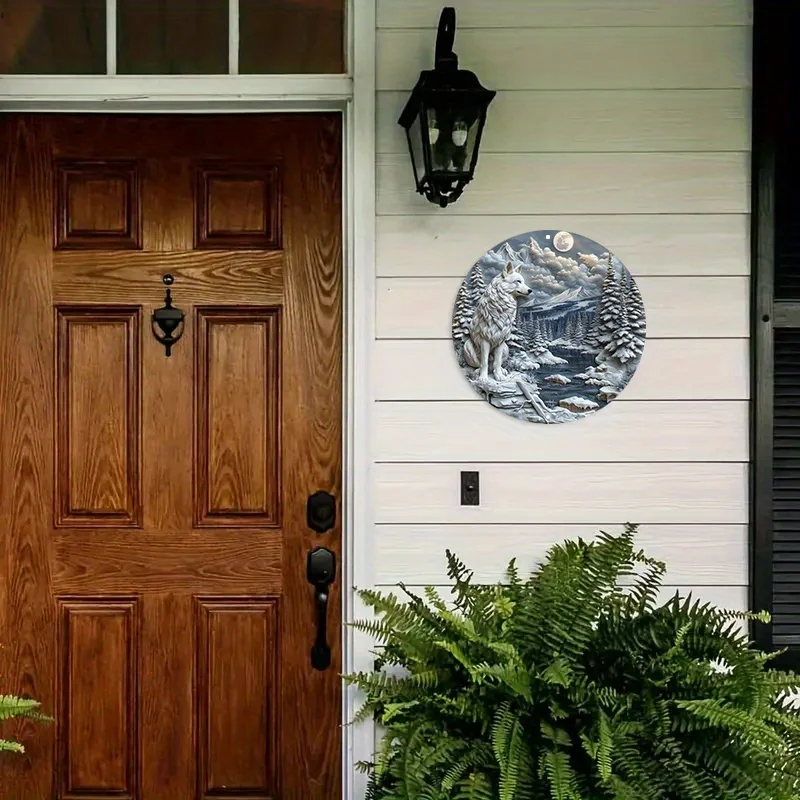 Sinal de metal de alumínio, sinal de guirlanda circular plana 2d com padrão de cachorro, arte de parede decoração de casa, presente para amantes de cães, pôster de parede decorativo