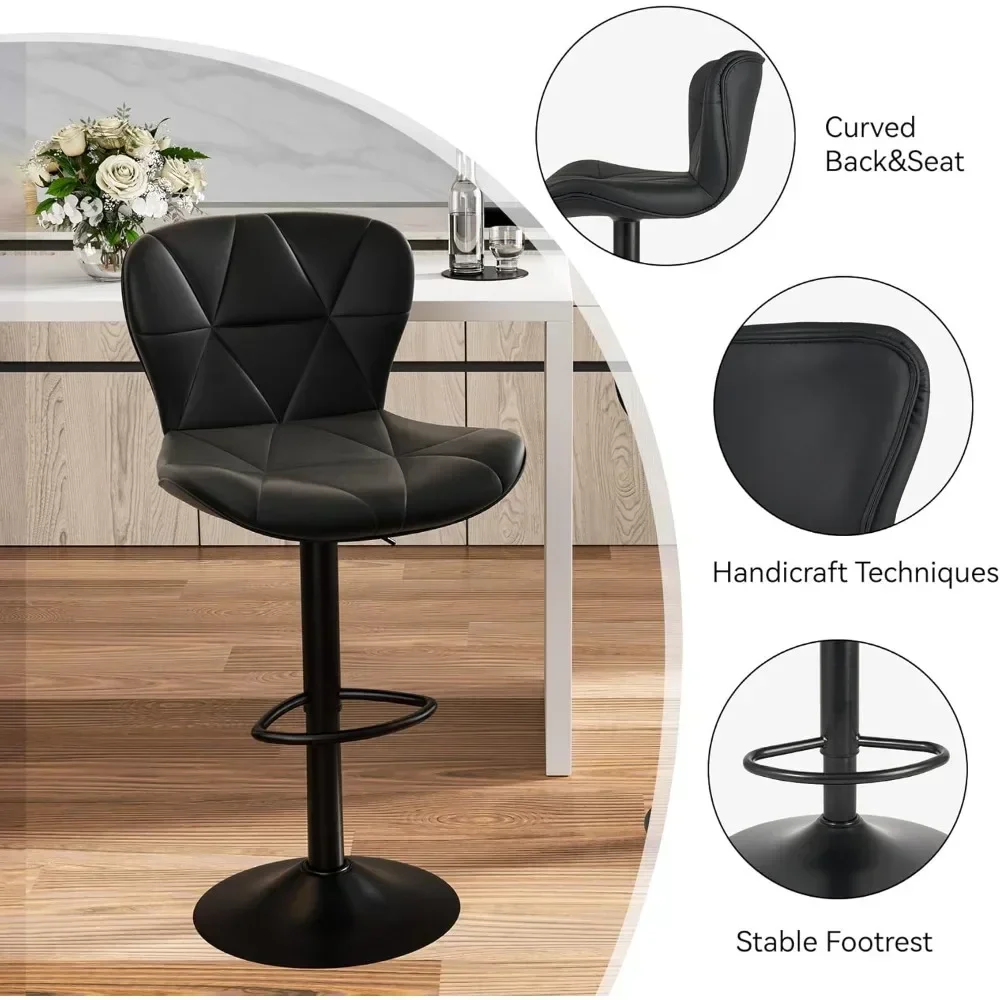 Modern Bar Stools , Adjustable Faux Leather Upholstered Swivel Bar Stools, Counter Height Bar Chairs with Back