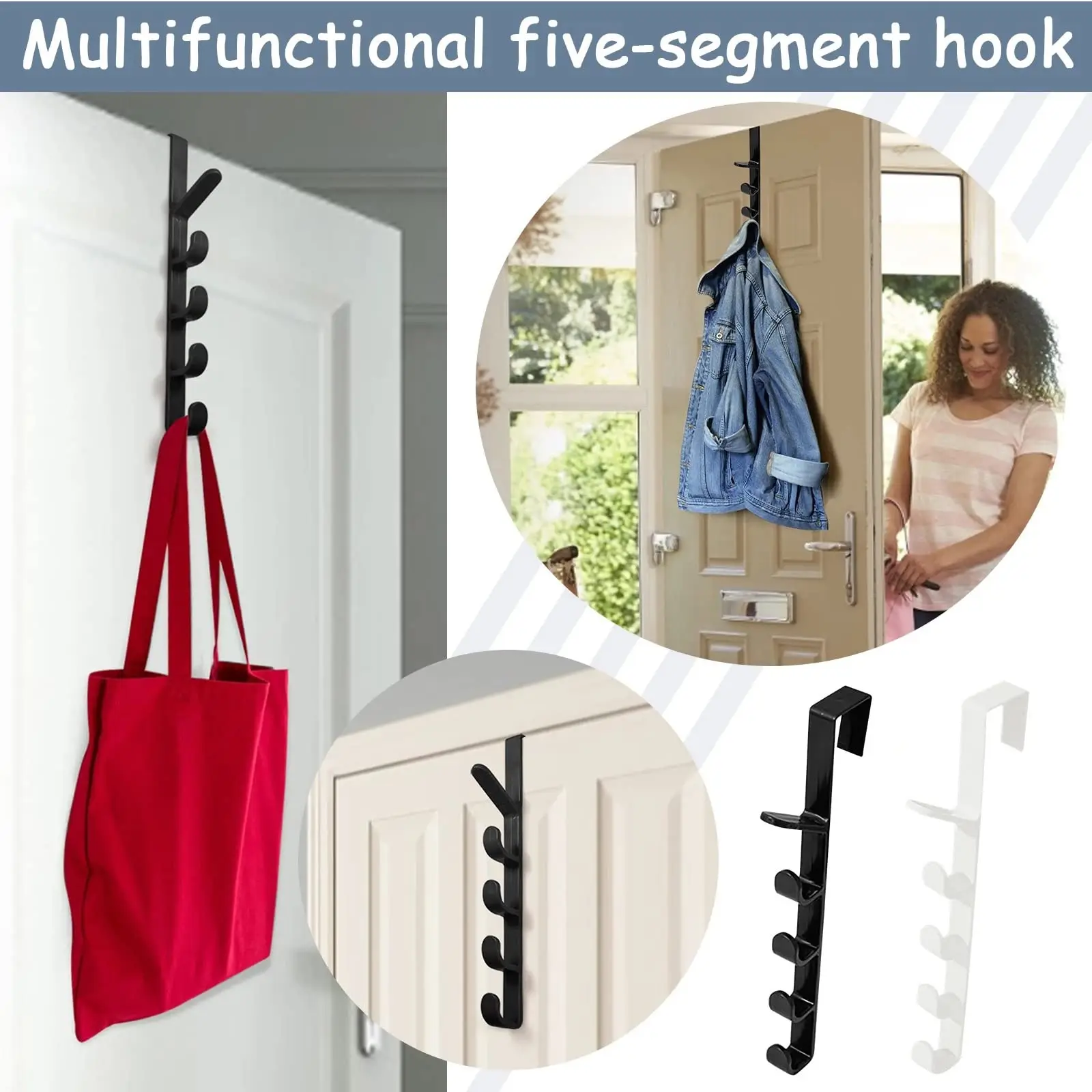 1pc Long Row Of Hooks Behind The Door, Bag Rack Ins Dormitory Storage Hanger, Wall-mounted Storage Rack, Hat Organizer image 5