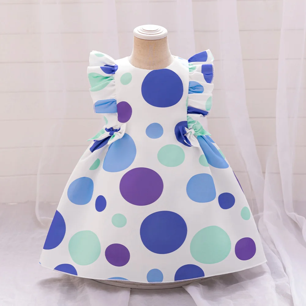 

Elegant Baby Girls Party Dress Kids Polka-Dots Flying Sleeves 1st Birthday Princess Clothes Wedding Ceremony Costumes Vestidos