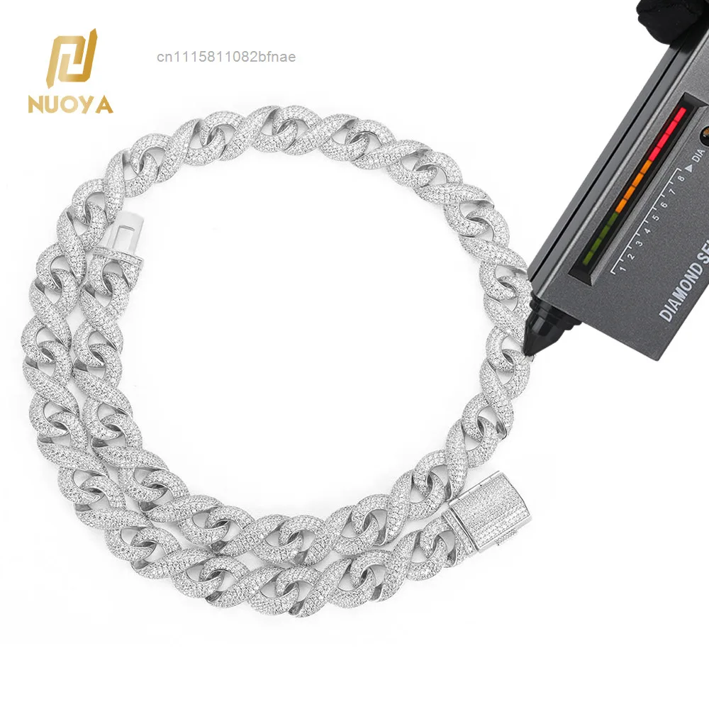 Hip Hop Jewelry Iced Out VVS Moissanite Cuban Link Chain 15mm 925 Sterling Silver Infinity Cuban Link Necklace，