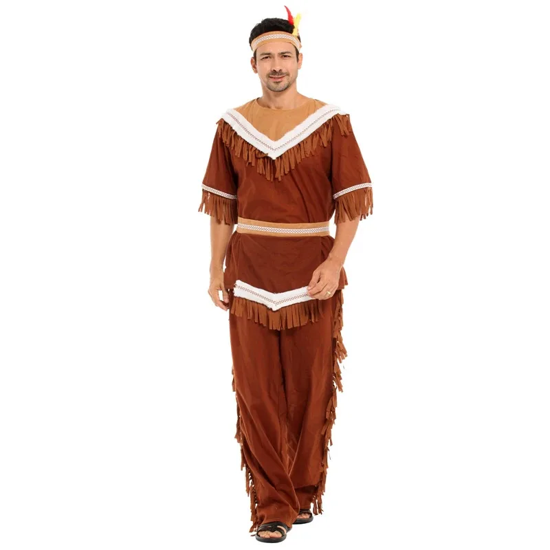 

qq38Indian Chief Costume Indian Hunter Archer Cosplay for Men Purim Halloween Costumes Adult