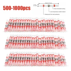 100/500/1000PCS Waterproof Solder Seal Sleeve Splice Terminals Copper Heat Shrink Electrical Wire Butt Connectors AWG22-18 Red