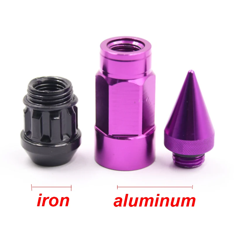 

90mm Aluminum and iron Extended Tuner Wheel Lug Nuts Screw cap With Spike For Wheels Rims